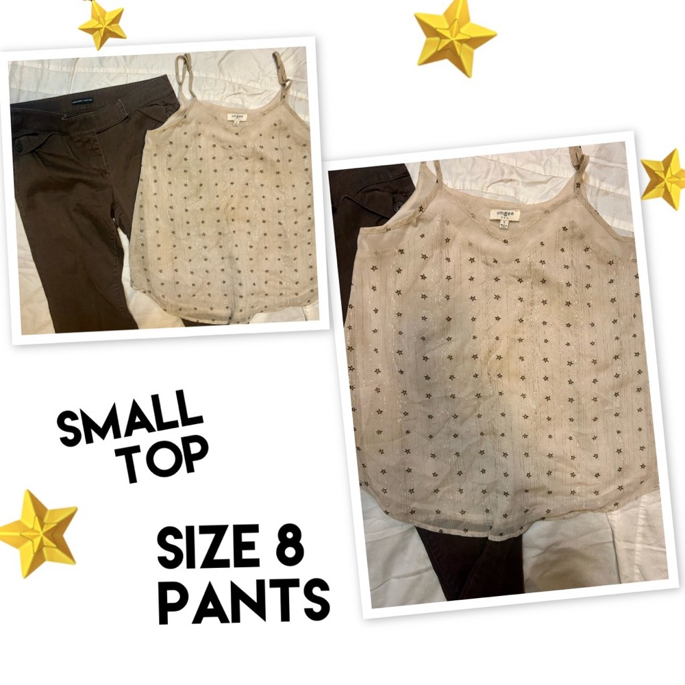 Umgee Cream Starry Tank and New York Company Brown Pants Set